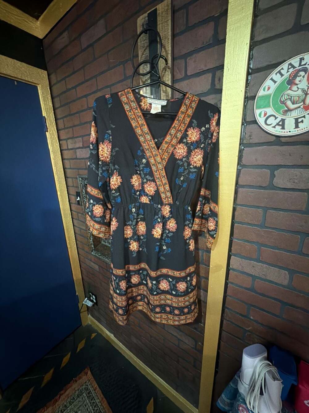 Flying Tomato Black Floral Print V-Neck Long Sleeve Boho Mini Dress